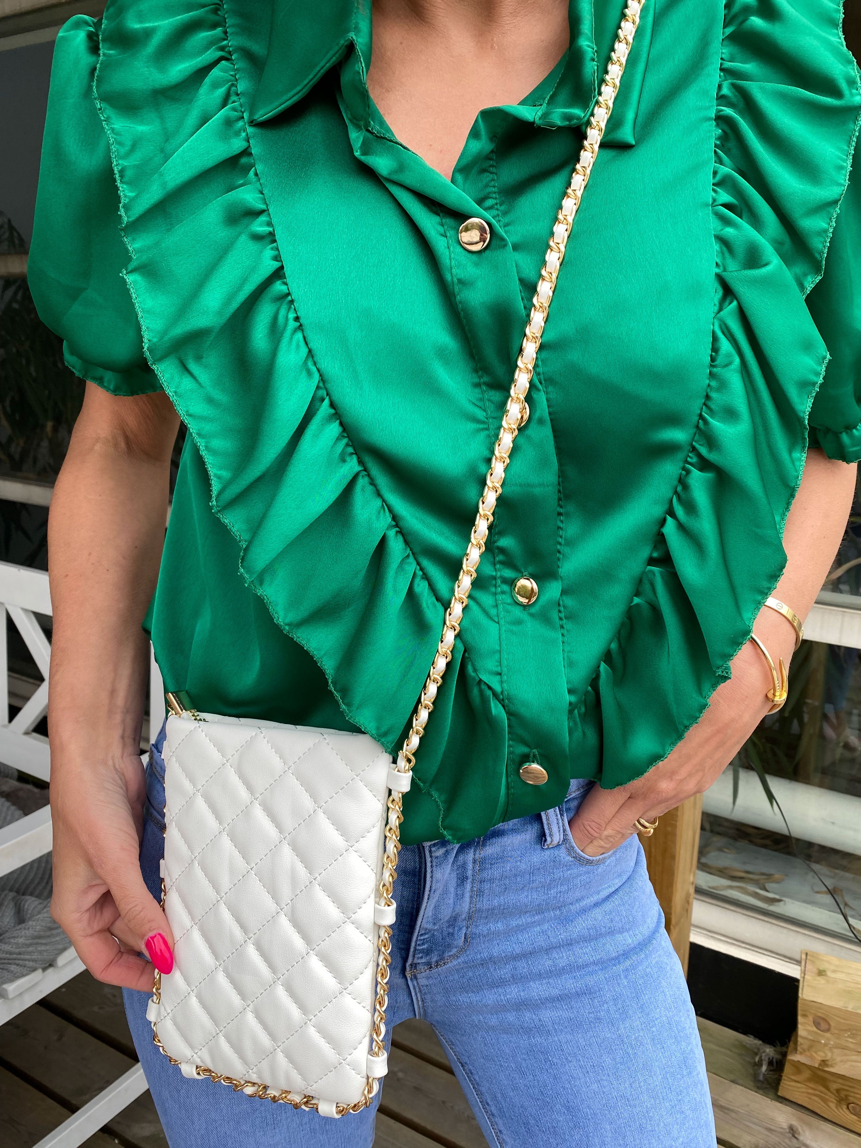 Caroline - Beige liten väska med guldkedja